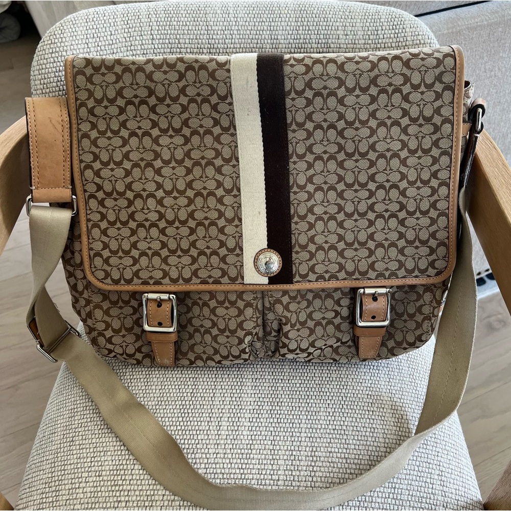 Vintage Coach Voyager Logo Canvas and Leather Messenger Bag in Brown